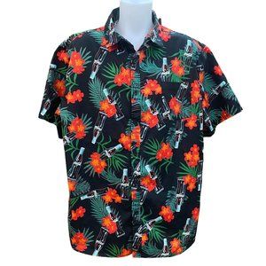 Coca-Cola Black Men XXL  Hawaiian Button Up Shirt Floral Tropical Print